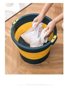 1入組塑料泡腳桶，家用日常雙色折疊腳籃 - 黃色 - 查看 2