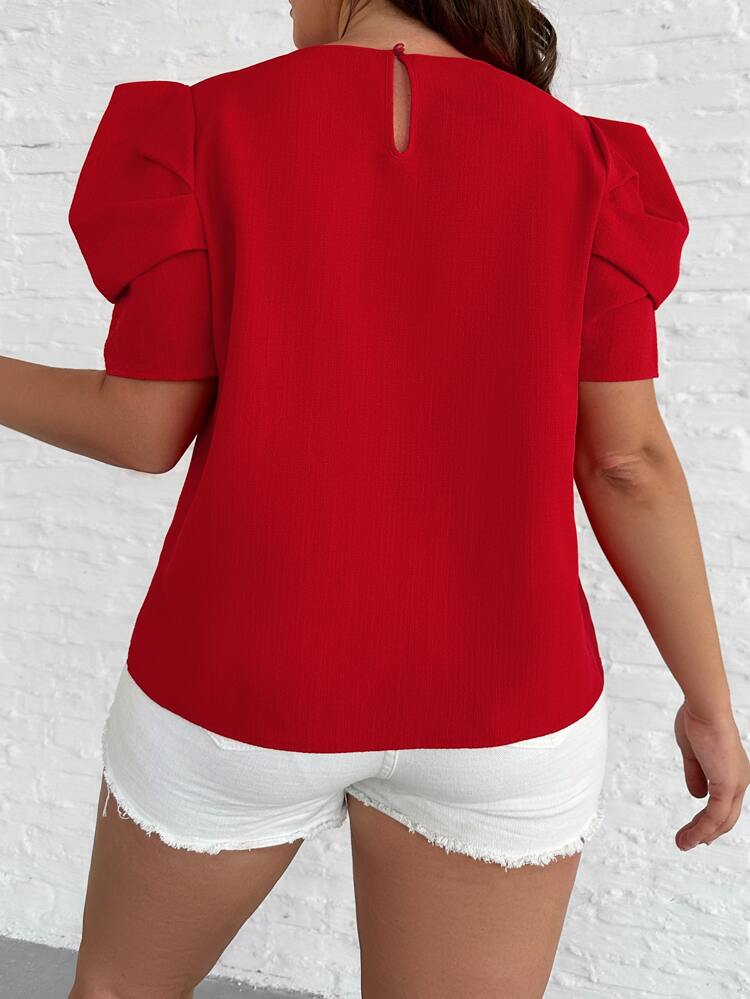 Plus Solid Puff Sleeve Blouse Summer Tops Valentine Outfits For Women Elegant Red Top