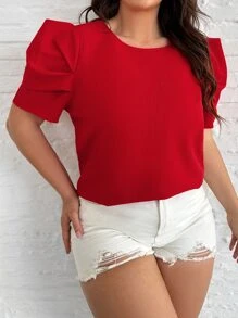 Reflora 大碼素色泡泡袖襯衫