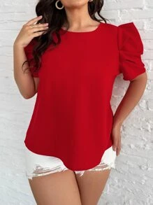 Reflora 大碼素色泡泡袖襯衫