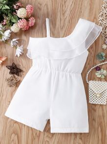 Niñas Mono de cuello asimétrico ribete con fruncido - Blanco - Ver 1