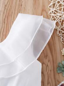 Niñas Mono de cuello asimétrico ribete con fruncido - Blanco - Ver 4