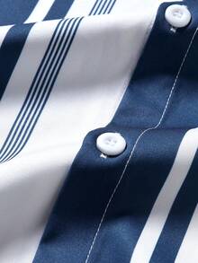 Manfinity Men Plus Striped Print Shirt & Shorts - Blue and White - View 7