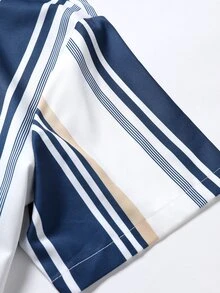 Manfinity Men Plus Striped Print Shirt & Shorts - Blue and White - View 8
