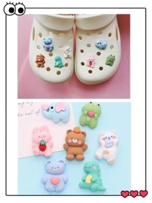 7pcs Cartoon Animal Design Shoe Decoration, ABS Cute Accessories For Clogs Slides - Multicolor - View 1