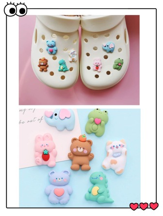 7pcs Cartoon Animal Design Shoe Decoration, ABS Cute Accessories For Clogs Slides