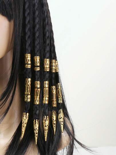 50pcs Gold Personalized Combination Dreadlock Beads, Party Queen Costume Hair Accessories, Gold Hair Clips For Women