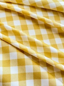 1pc Gingham Pattern Duvet Cover Without Filler, Modern Polyester Letter Patch Decor Bedding Duvet Cover For Bedroom - Yellow - View 3