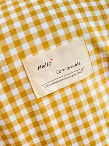 1pc Gingham Pattern Duvet Cover Without Filler, Modern Polyester Letter Patch Decor Bedding Duvet Cover For Bedroom - Yellow - View 4