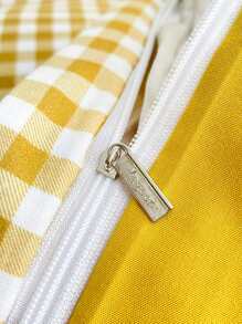1pc Gingham Pattern Duvet Cover Without Filler, Modern Polyester Letter Patch Decor Bedding Duvet Cover For Bedroom - Yellow - View 5