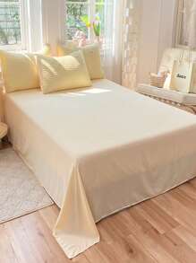 4入組套無填充物雙色被套1入組被套和1入組床單和2入組枕套極簡主義布藝字母拼貼裝飾床上用品套裝 - 黃色 - 查看 4