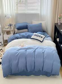 4入組套無填充物漸變色被套1入組被套和1入組床單和2入組枕套現代滌綸家居床上用品套裝 - 藍色 - 查看 1