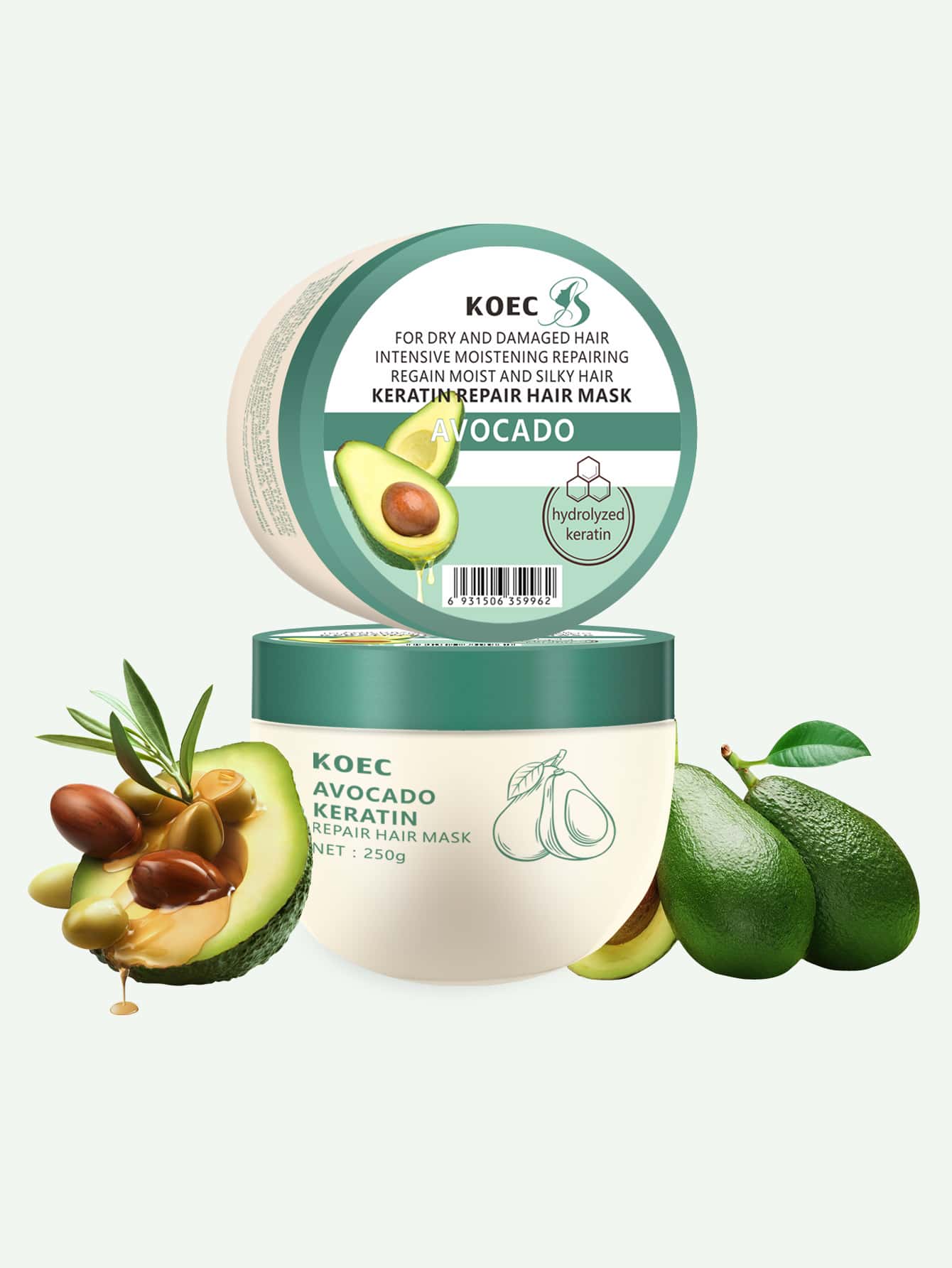 鱷梨角蛋白修復護髮片250G，深層護髮素，適用於乾燥、受損或染過色頭髮，促進頭髮健康生長，促進蛋白質修復，滋養、強化和修復