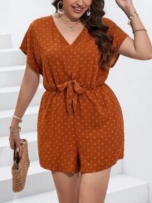 SHEIN Clasi Plus elvețian Dot Liliac cu mânecă nod barcel față