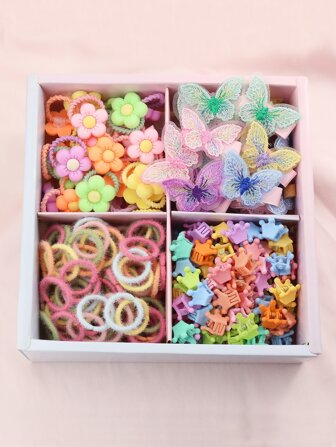 140入組女童蝴蝶和花朵裝飾時尚髮飾套裝適合日常生活