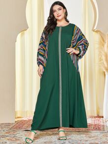 Al Najma Vestido con estampado geométrico de manga murciélago - Verde - Ver 1