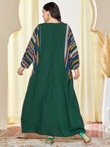 Al Najma Vestido con estampado geométrico de manga murciélago - Verde - Ver 2