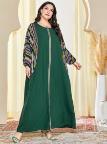 Al Najma Vestido con estampado geométrico de manga murciélago - Verde - Ver 3