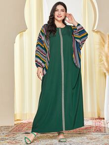 Al Najma Vestido con estampado geométrico de manga murciélago - Verde - Ver 6