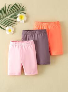 小女童3入組素色彈性腰帶騎行褲