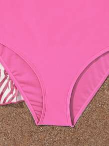 SHEIN 青少年女孩鏤空連體泳衣帶熱帶圖案和服罩衫 - 彩色 - 查看 4