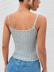 SHEIN PETITE Solid Rib-knit Cami Top - Light Grey - View 2
