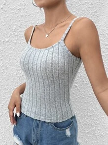 SHEIN PETITE Solid Rib-knit Cami Top - Light Grey - View 5