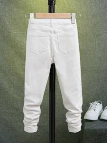 SHEIN Jeans rasgados y deshilachados para niño preadolescente - Blanco - Ver 2
