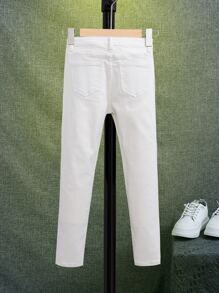 SHEIN Jeans rasgados y deshilachados para niño preadolescente - Blanco - Ver 3