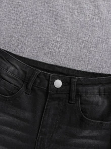 SHEIN Tween Boy Moustache Effect Roll Hem Denim Shorts