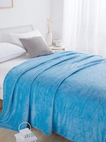 1pc Simple Solid Color Flannel Blanket, Soft And Warm Throw Blanket, Cozy For Home Use, Versatile For Sofa, Bedroom, Living Room, All Seasons, Machine Washable - Baby Blue - View 4