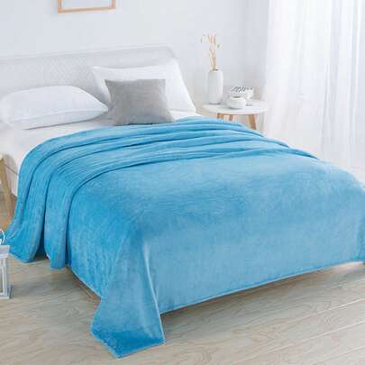 1 件简约纯色法兰绒毯子，柔软温暖的毛毯，适合家庭使用，适用于沙发、卧室、客厅、所有季节，可机洗