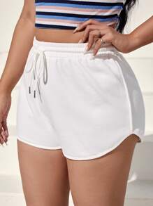 SHEIN EZwear Plus Drawstring Waist Solid Shorts - White - View 1