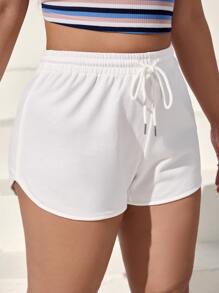 SHEIN EZwear Plus Drawstring Waist Solid Shorts - White - View 5