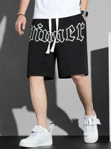 Manfinity EMRG Men's Loose-Fit Letter Graphic Shorts With Drawstring Waist - Black - View 3