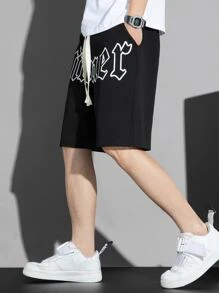 Manfinity EMRG Men's Loose-Fit Letter Graphic Shorts With Drawstring Waist - Black - View 4
