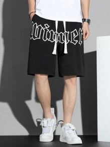 Manfinity EMRG Men's Loose-Fit Letter Graphic Shorts With Drawstring Waist - Black - View 5