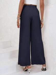 SHEIN Frenchy Solid Wide Leg Pants Winter - Navy Blue - View 2
