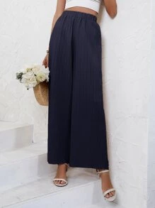 SHEIN Frenchy Solid Wide Leg Pants Winter - Navy Blue - View 4