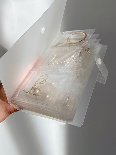 1 organizador de joias (anéis, brincos), álbum transparente fosco selado para armazenamento de joias, incluindo porta-brincos, bandejas antioxidação para anéis, bolsas transparentes à prova de poeira (joias não incluídas) Volta às aulas