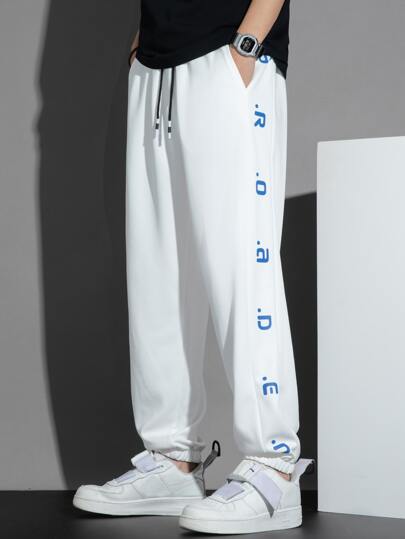 Guys Letter Graphic Drawstring Waist Sweatpants