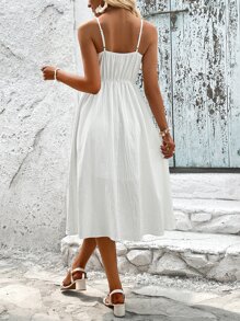 SHEIN VCAY Guipure Lace Insert Cami Dress - White - View 2