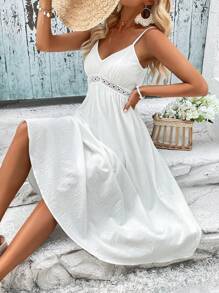 SHEIN VCAY Guipure Lace Insert Cami Dress - White - View 1