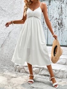 SHEIN VCAY Guipure Lace Insert Cami Dress - White - View 5