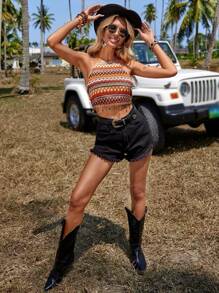 SHEIN VCAY Áo khoác và áo lót dành cho xe tăng nữ Lộ Lưng mép Buộc lại Hình học Boho - Nhiều màu - Xem 3