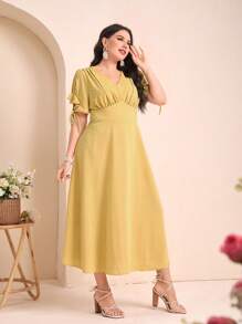 Modelyn Vestido de lunares amarre en manga pecho con fruncido - Amarillo - Ver 4