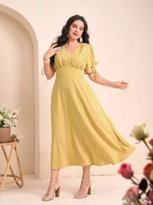 Modelyn Vestido de lunares amarre en manga pecho con fruncido - Amarillo - Ver 5