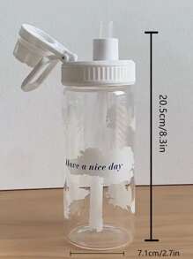 1入組雲和字母圖形水瓶帶吸管簡易PC透明水瓶適用於戶外 - 白色 - 查看 2