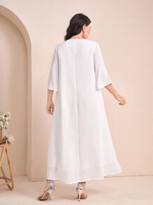 Mulvari Plus Contrast Tape V Neck Dress - White - View 3