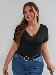 SHEIN Frenchy Plus Contrast Lace Crisscross Back Tee - Black - View 4